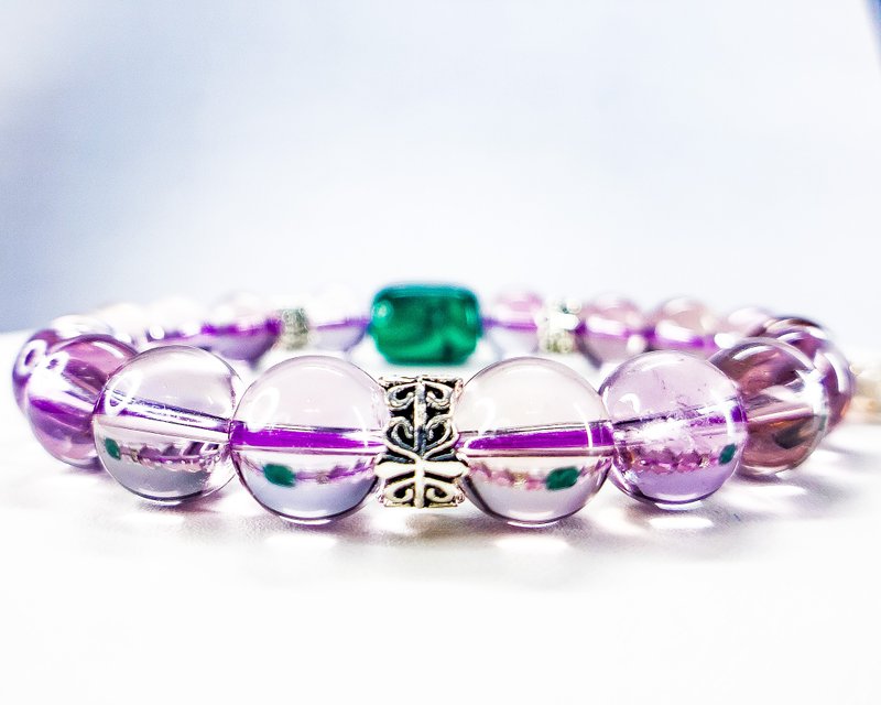 【Mona Lavender 夢幻花】紫黃晶孔雀石設計手鍊 - 手鍊/手環 - 水晶 紫色