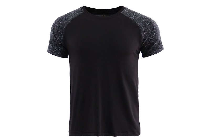 Men's round neck short sleeve light row T / short sleeve T / wicking T # black - เสื้อยืดผู้ชาย - เส้นใยสังเคราะห์ สีดำ