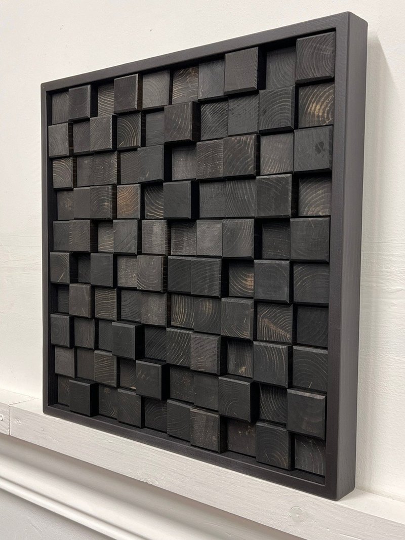 Black Square - total black modern wood wall art in a wooden frame - Wall Décor - Wood Black