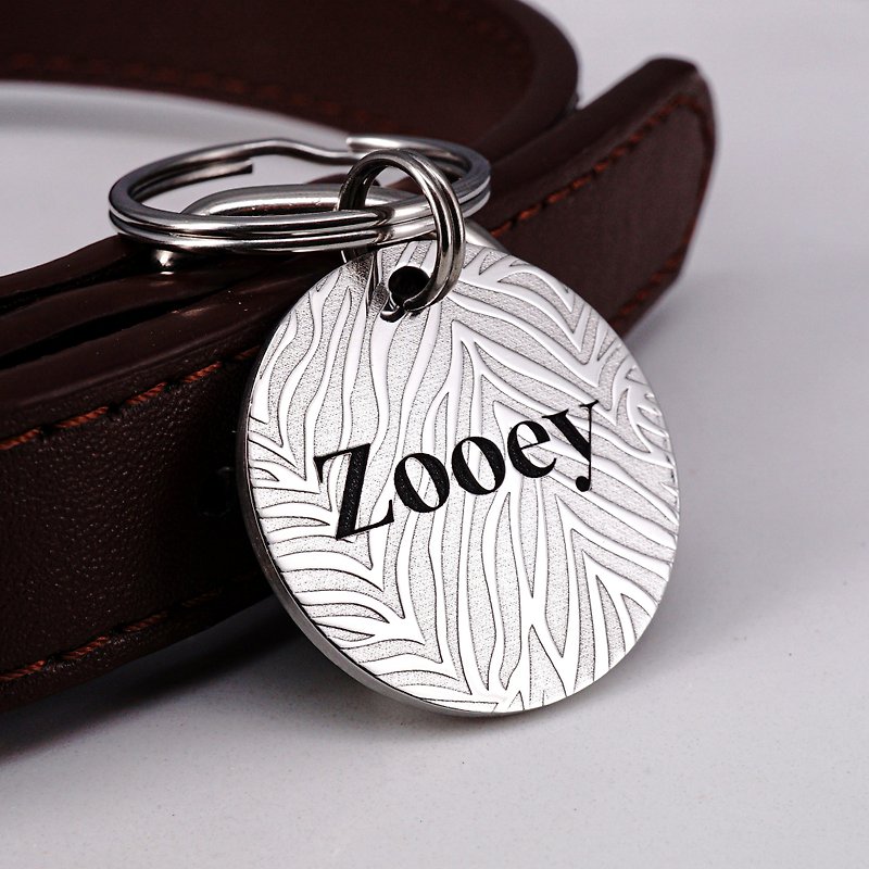 Engraved Dog Tag, Cat Tag, Custom Pet ID Tag, Dog Name Tag with Animal Pattern - Collars & Leashes - Stainless Steel Silver