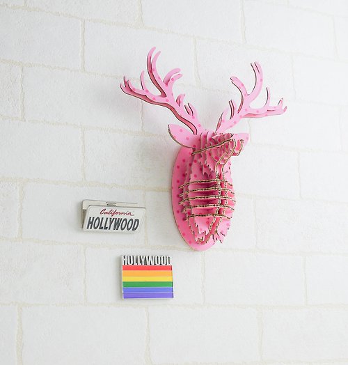 TENONART 坦諾藝術 Adonis 公鹿 3D 手作 DIY 居家擺飾 掛飾 粉紅波點色 小型