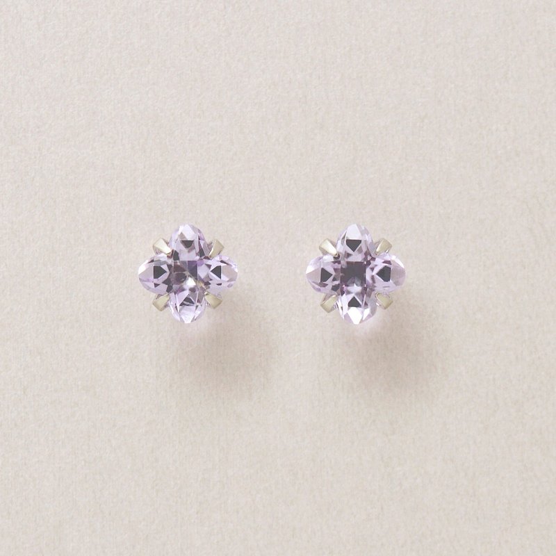 【Second Earrings】 鉑金百合切割紫水晶耳環 - 耳環/耳夾/耳骨夾 - 貴金屬 