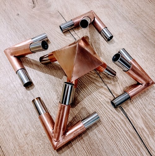 Glass&copper Set of copper connectors for the pyramid of healing. For 7/8 inch pipes
