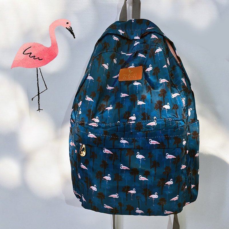 設計新款粉紅火烈鳥Icon折疊雙肩背包女神范包包 - 後背包/書包 - 尼龍 