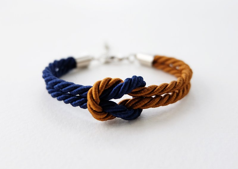Navy blue & cinnamon brown knot bracelet - Bracelets - Other Materials Brown