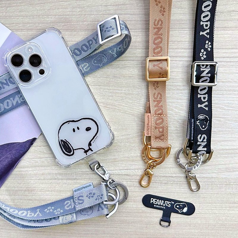 Snoopy textured hardware nylon wide version mobile phone lanyard with mobile phone clip and big head shape - Lanyards & Straps - Other Materials Multicolor