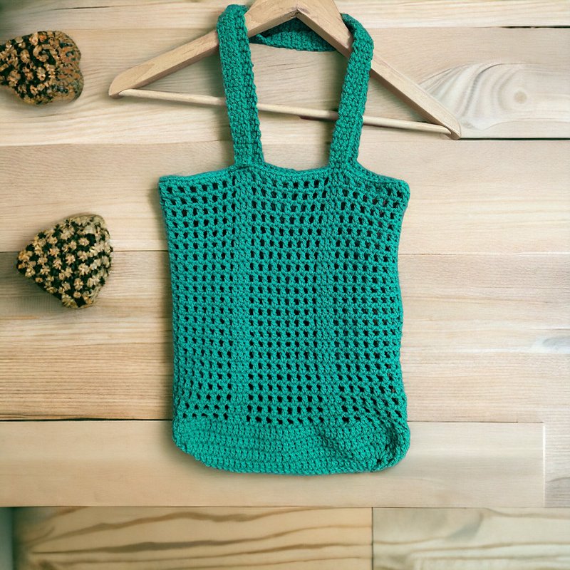 Crochet tote bag - กระเป๋าแมสเซนเจอร์ - ผ้าฝ้าย/ผ้าลินิน สีเขียว