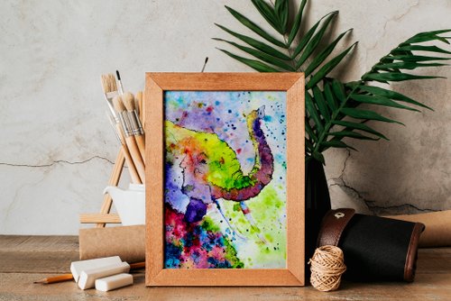 象の絵 動物 オリジナルアート 象 水彩画 アフリカ ウォール