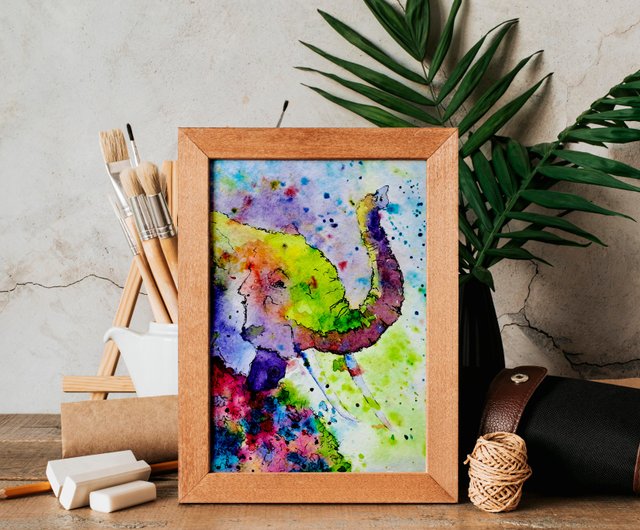 象の絵 動物 オリジナルアート 象 水彩画 アフリカ ウォール