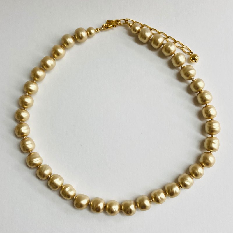 Glass baroque pearl all knot necklace / approx. 12mm approx. 46cm / antique gold / made in Japan - สร้อยคอ - แก้ว สีทอง