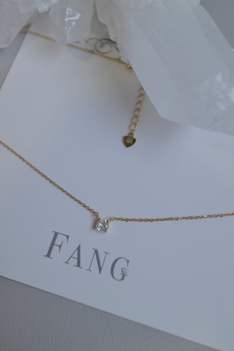 經典單鑽 純銀項鍊 / 金色 - 項鍊 - 純銀 金色