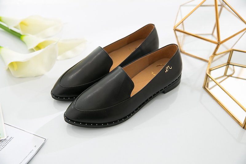 Erato-Gentleman Black-Handmade Genuine Leather Wenqing Loafers (Spot+Customized) - รองเท้าอ็อกฟอร์ดผู้หญิง - หนังแท้ 