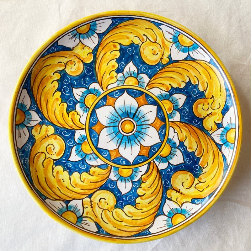 絵皿 26cm マヨリカ焼き イタリア陶器　シチリア Barocco - 盤子/餐盤/盤架 - 羊毛 藍色