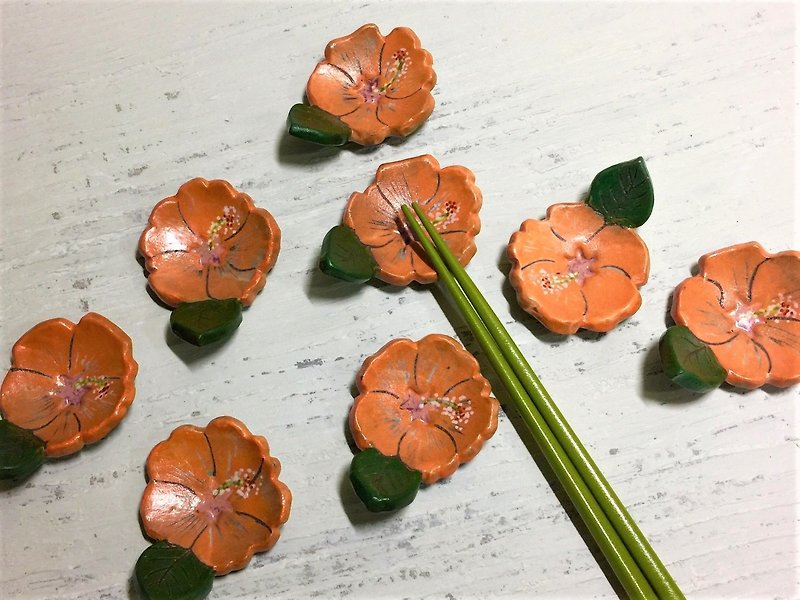 Bright orange hawaiian chopstick rest_pottery chopstick rest - Chopsticks - Pottery Orange