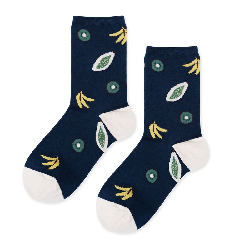 Sc. GREEN Lifestyle Tropical Fruit / Socks / Socks / Comfort Socks / Womens Socks - ถุงเท้า - ผ้าฝ้าย/ผ้าลินิน สีน้ำเงิน