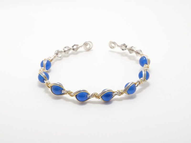 . Weaving series. Blue agate woven bracelet customized adjustable blue - สร้อยข้อมือ - โลหะ สีน้ำเงิน