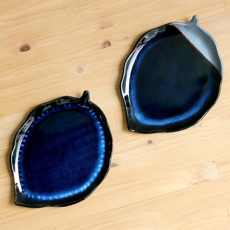 小石原燒 板小板 木葉板 - 盤子/餐盤/盤架 - 陶 藍色