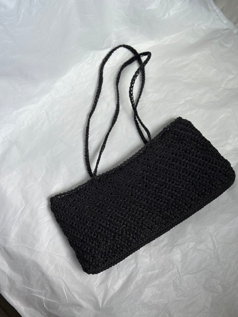 Hand-woven east-west bag, papyrus woven fishbone baguette bag, stuff bag - Handbags & Totes - Paper Black