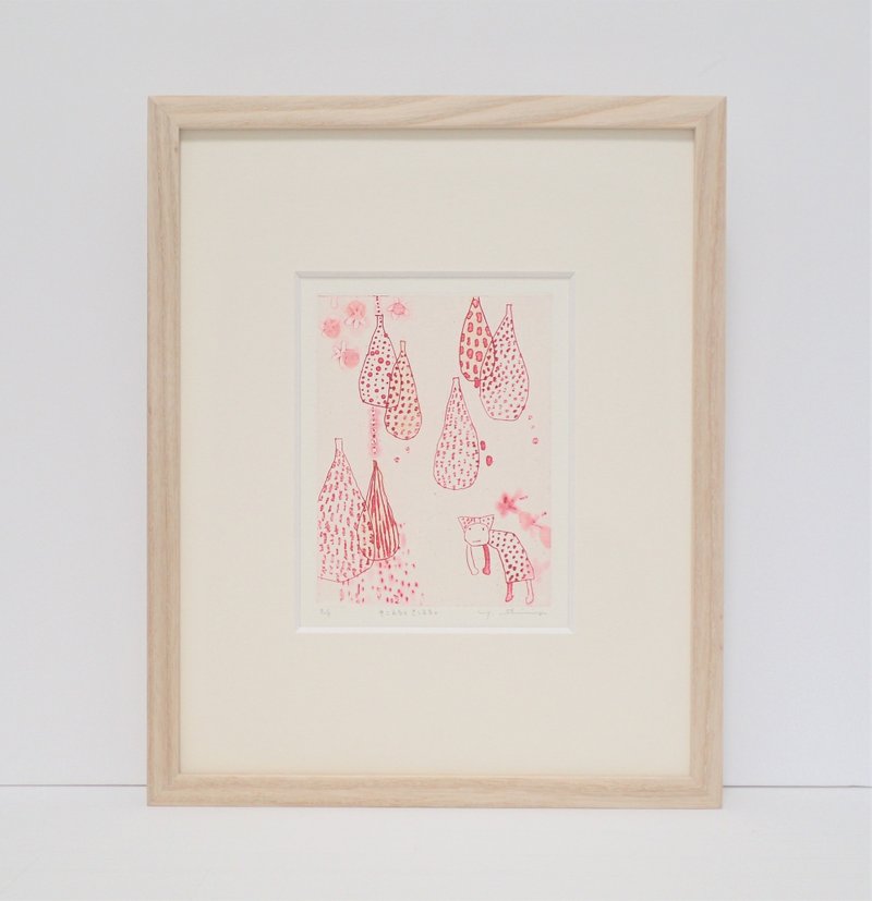 銅版画【きこえる。きこえる。】シートのみ - 海報/掛畫/掛布 - 紙 紅色