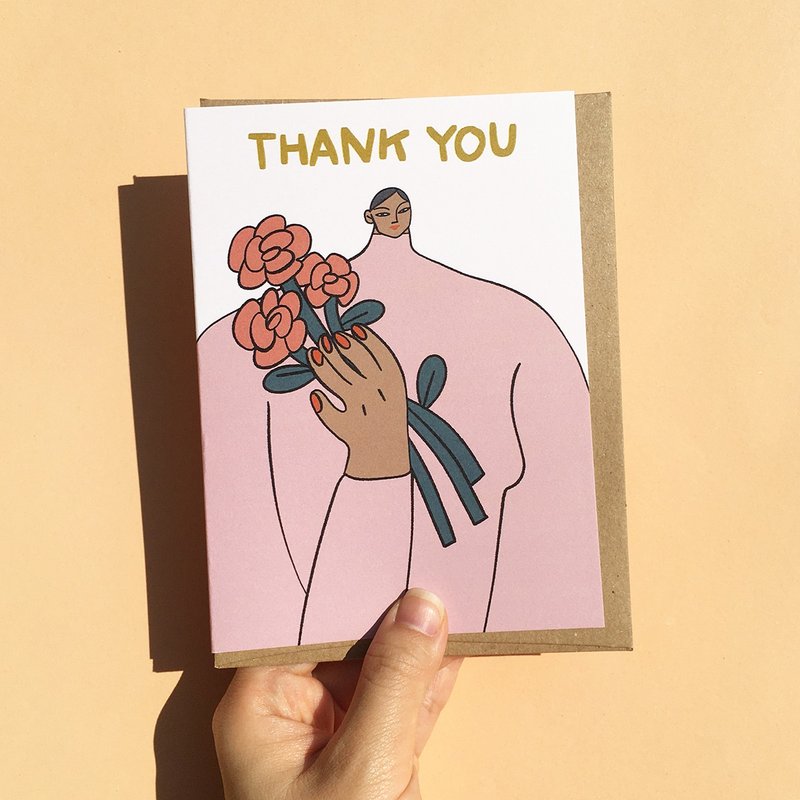 การ์ด ขอบคุณ ให้กำลังใจ มินิมอล ผู้หญิง ดอกไม้ Thank You Roses Greeting Card - การ์ด/โปสการ์ด - กระดาษ 