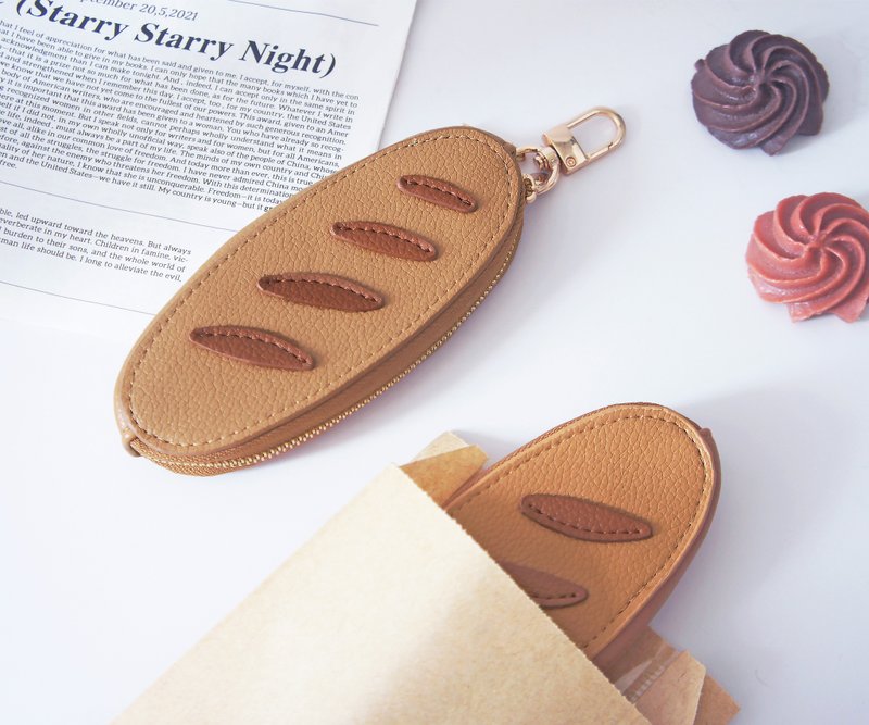 法國麵包皮革造型零錢包 | 掛飾 - 零錢包/小錢包 - 人造皮革 咖啡色