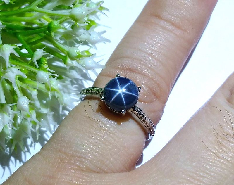 Round Natural star sapphier ring silver sterling size 7.0 free resize - General Rings - Sterling Silver White