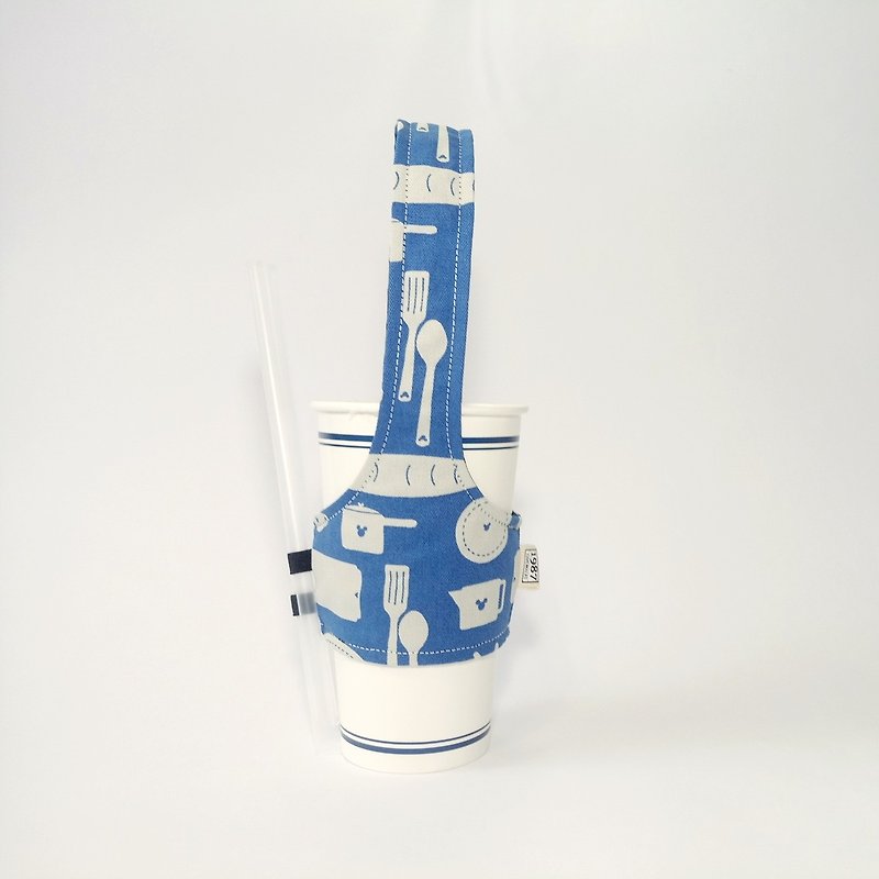 [Happy Kitchen] Beverage Cup Set Green Cup Set - ถุงใส่กระติกนำ้ - ผ้าฝ้าย/ผ้าลินิน สีน้ำเงิน