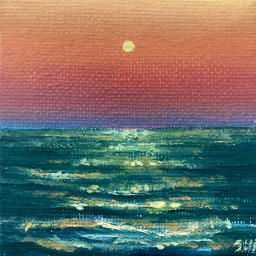 サンセットキャンバスアート、オリジナルの絵画、海のアート