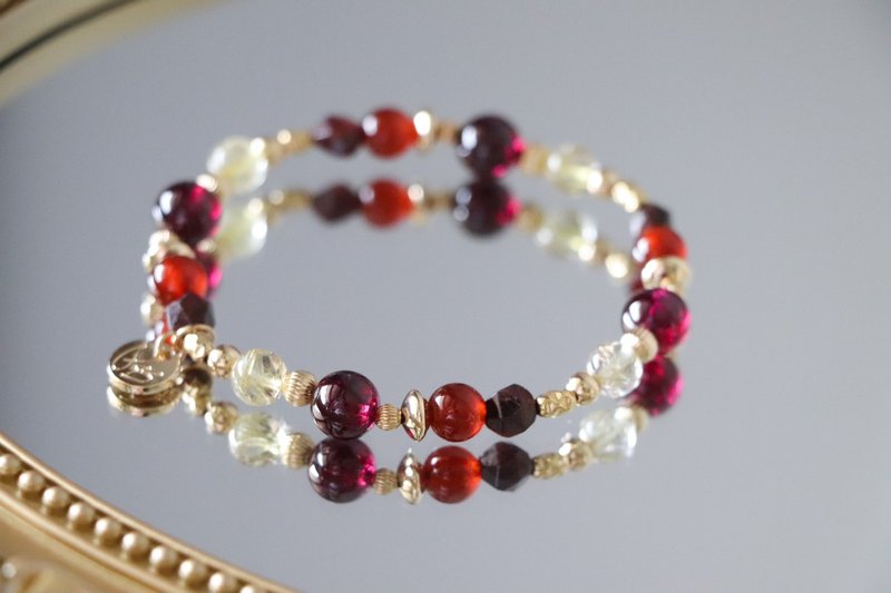 Purple Yawu Bracelet Original Mineral Design / Sun God - Purple Yawu - Orange Stone- Stone- Blonde Crystal - สร้อยข้อมือ - คริสตัล หลากหลายสี