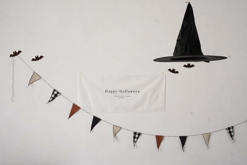 Two options for hanging flags with Happy Halloweeny words - Wall Décor - Cotton & Hemp White
