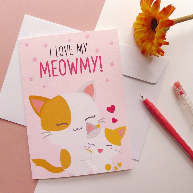 Purrballs Greeting Card -  I Love My Meowmy - 卡片/明信片 - 紙 粉紅色