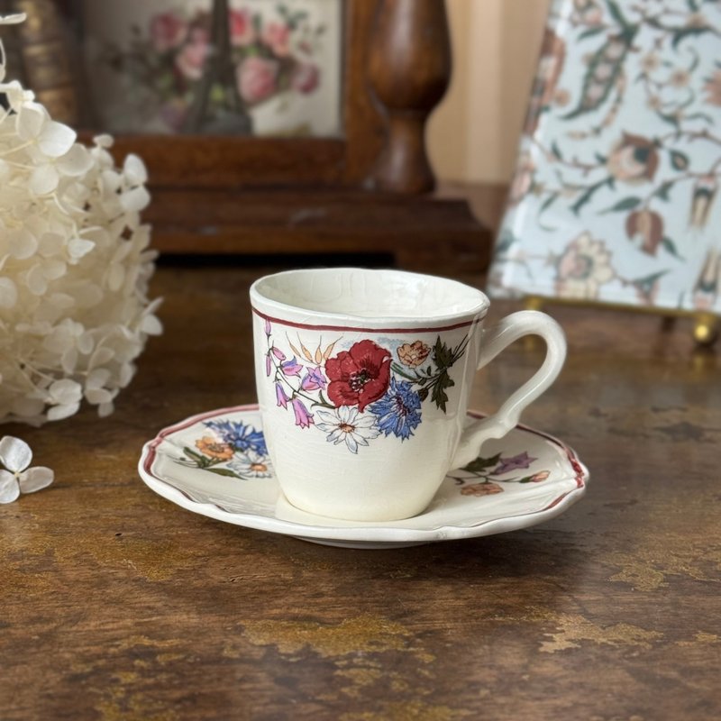 50679-迷人法國Sarreguemines AGRESTE 咖啡杯與碟 - 茶壺/茶杯/茶具 - 瓷 