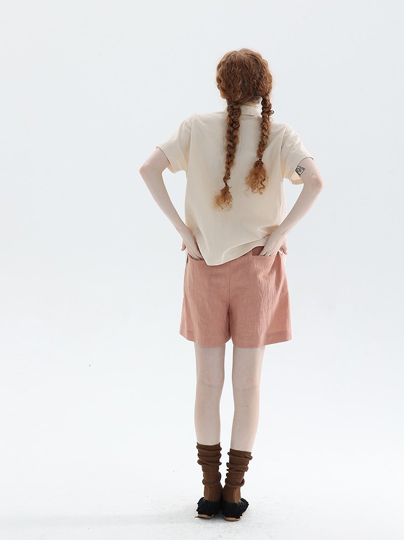 Little intellectuals show white shrimp pink elastic waist cool shorts - Women's Shorts - Cotton & Hemp Green