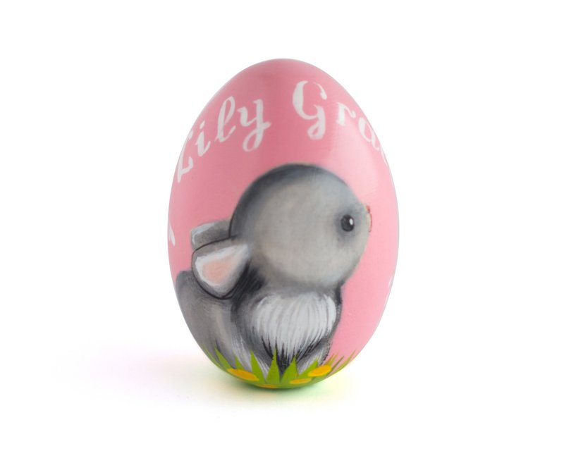 Personalized Easter wooden egg cute bunny handpainted decor - basket filler gift - อื่นๆ - ไม้ หลากหลายสี