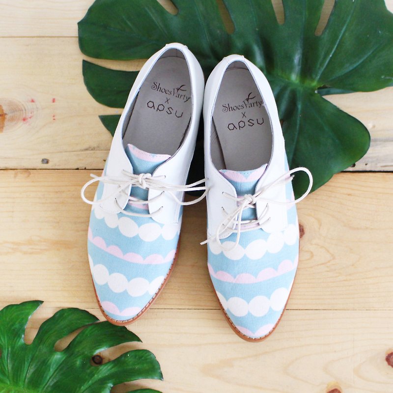 [Handmade by order] White Jade Candy Bubble Drink Derby Shoes_Women's Shoes_Japanese Fabric - รองเท้าบัลเลต์ - ผ้าฝ้าย/ผ้าลินิน 