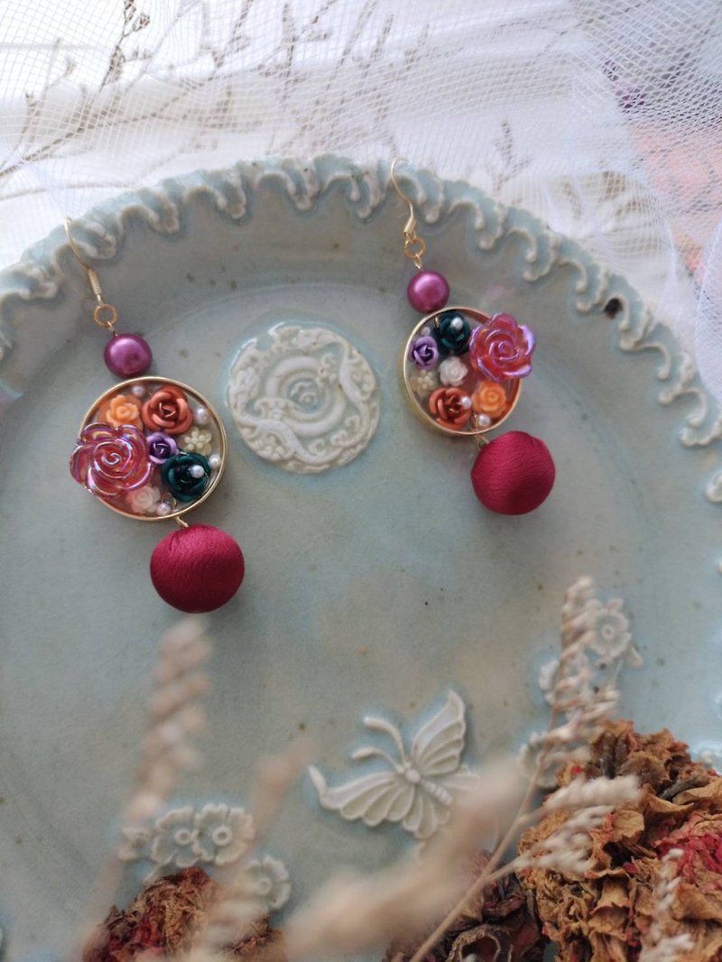 Flower Raft Series-Burgundy - Earrings & Clip-ons - Other Metals Red