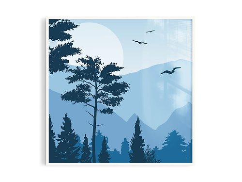 一人＋本是生活家 森藍5丨插畫/掛畫/海報/台灣製/原木畫框/尺寸可客製