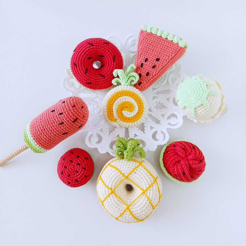 Set crochet food, crochet ice cream, crochet donut ,pretend play gift for girls - Kids' Toys - Cotton & Hemp Multicolor