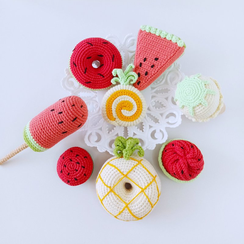 Set crochet food, crochet ice cream, crochet donut ,pretend play gift for girls - Kids' Toys - Cotton & Hemp Multicolor