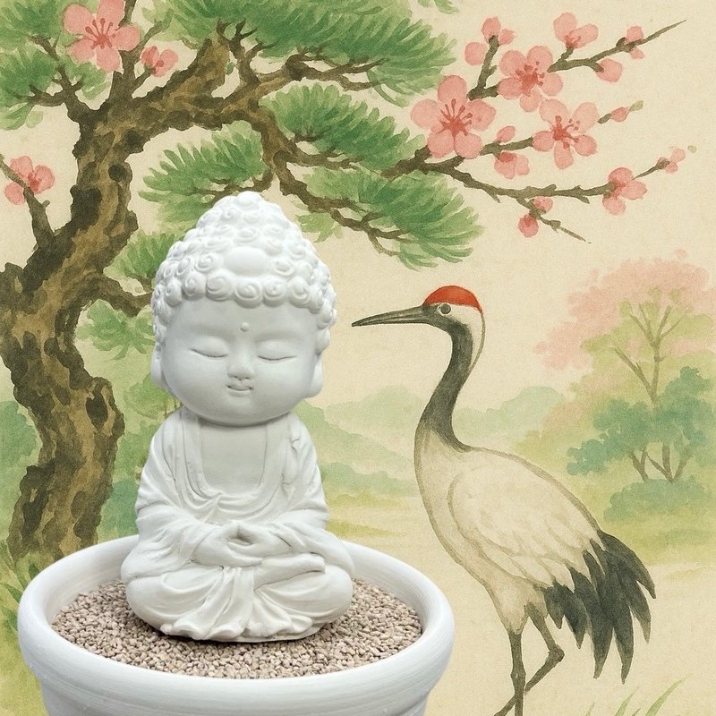 淨念吉祥小佛之培德小盤套組 文青風珪藻粒擴香座 靜心與香氣共存 - 香氛/精油/擴香 - 水泥 白色