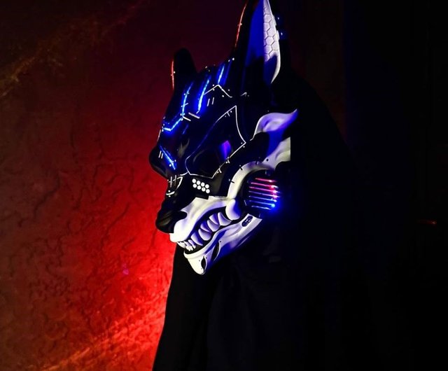 サイバーパンクキツネマスク ブラック ホワイト スマートRGB