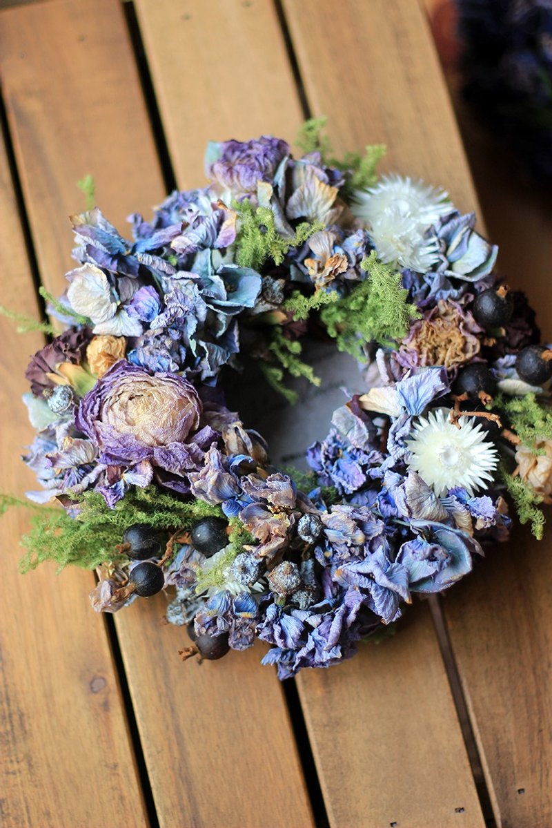 繡球花‧花圈‧花環‧乾燥花‧永生花‧陸蓮‧乾燥花圈 - 乾燥花/永生花 - 植物．花 藍色