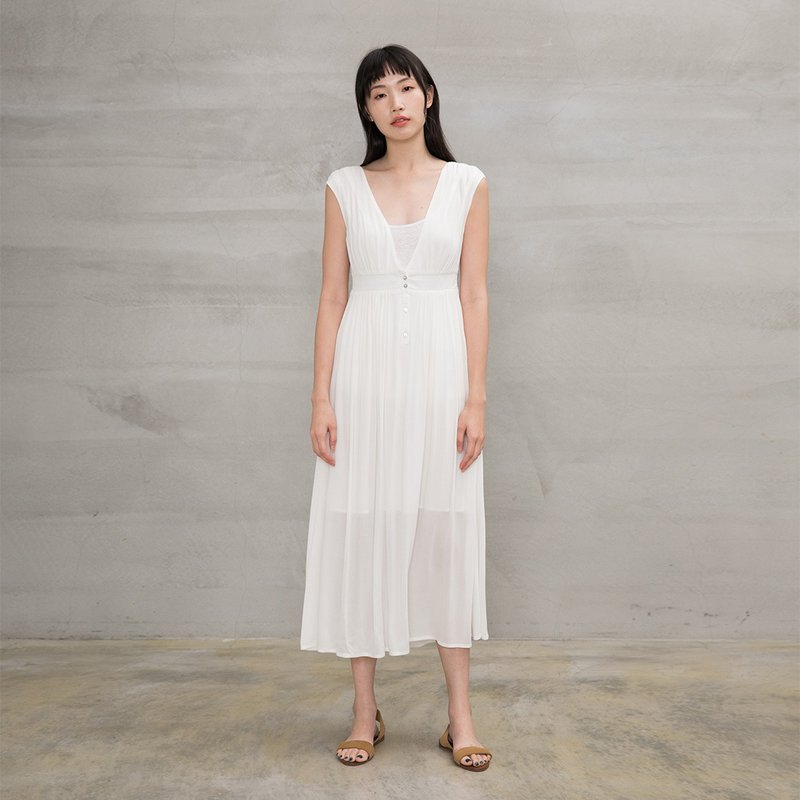 湖畔午後深V領洋裝 Lakeside Deep V-neck Dress - 洋裝/連身裙 - 絲．絹 多色