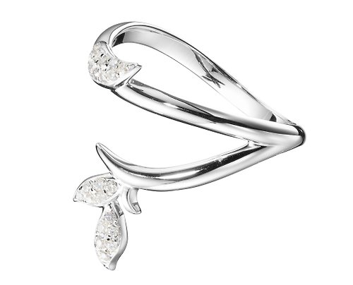 Majade Jewelry Design 密釘鑲鑽石14k白金結婚戒指 另類植物訂婚戒指 非傳統樹枝戒指