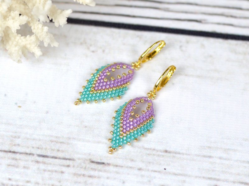 Purple turquoise earrings, Lightweight statement earrings, Mermaid earrings - ต่างหู - แก้ว สีม่วง