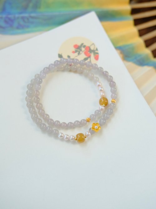 Angel's tears 天使之淚 Jewelry Design 天然和田玉 /和闐玉-煙紫玉 糖料老型珍珠設計多圈手串手持s
