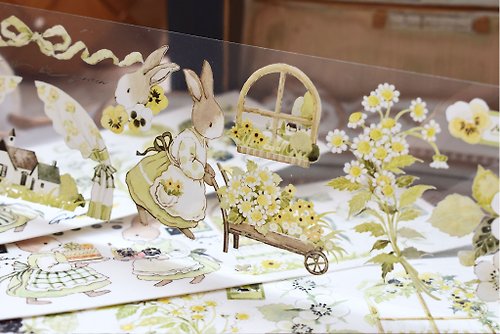 野莓實驗室 田園小野-PET膠帶清新自然花卉兔子DIY手帳日誌手繪裝飾素材