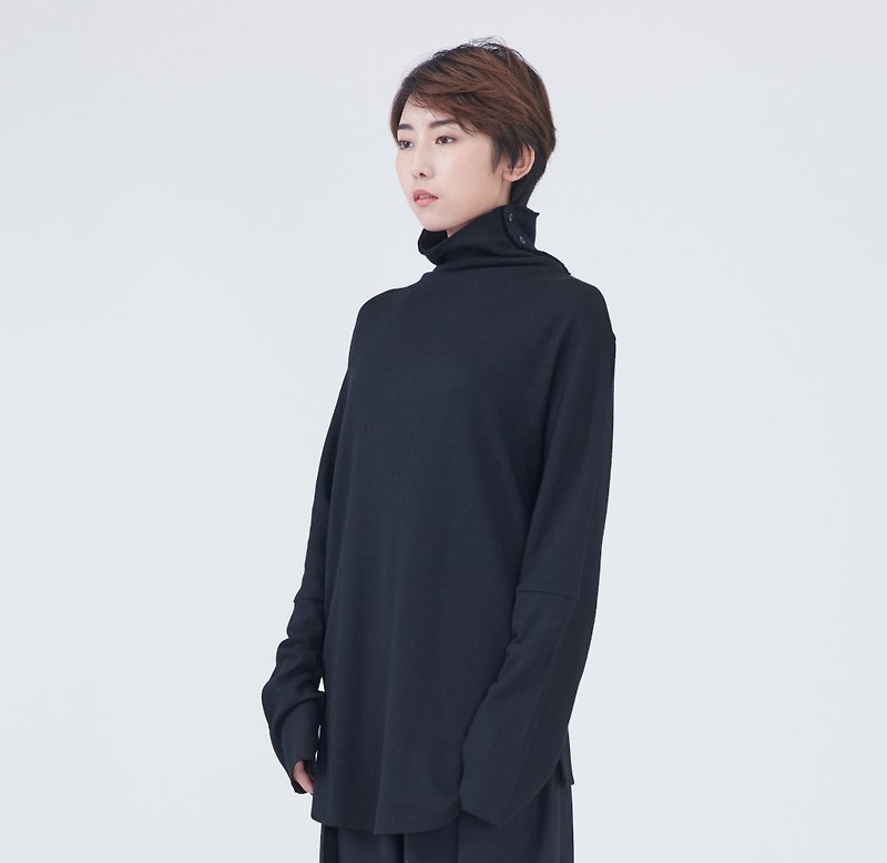 TRAN - Rollover high collar long TEE - Women's Tops - Wool Black