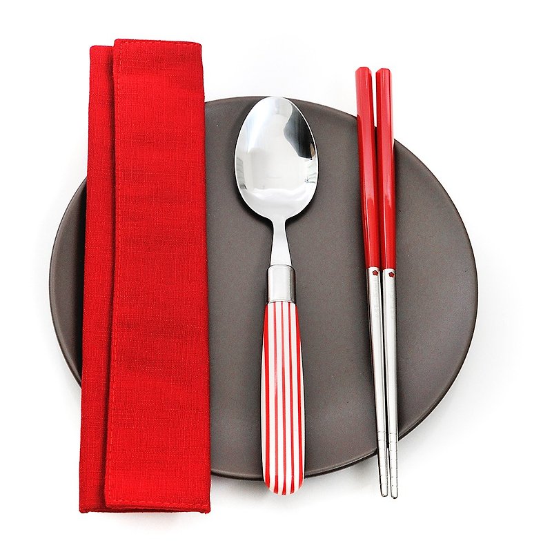 台灣第一筷。拐杖糖餐具組。大件筷匙組 - 筷子/筷子架 - 其他金屬 紅色