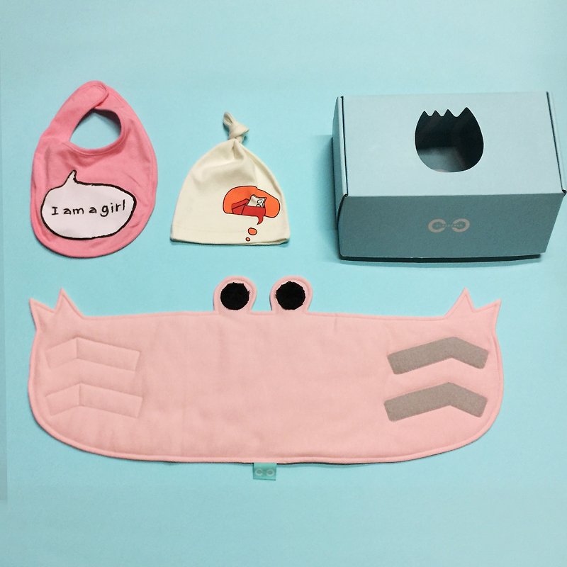 Pinkoi limited combination x CLARECHEN elegant sunny little happy happy combo 1 crab anti-cool belly Wai + ㄧ sound bib + an organic red envelope hat - Baby Gift Sets - Cotton & Hemp Pink